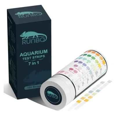Abbildung von RUNBO 7 in 1 Aquarium Teststreifen 150 Stück Test Set für Süßwasser Fischteich genaue Prüfung der Gesamthärte Gesamtalkalität Karbonat Nitrat Nitrit Cl2 pH