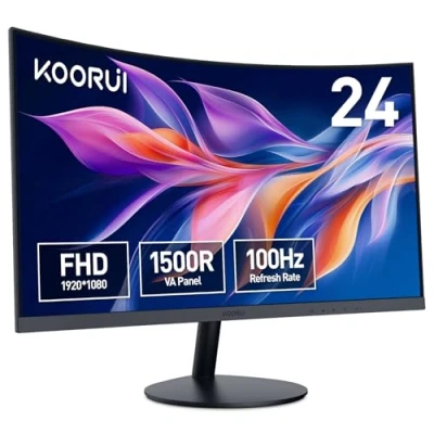 Abbildung von KOORUI Curved Monitor 23.6 Zoll FHD Computer Monitor, VA Panel, 60Hz, Krümmung 1800R, Neigungsverstellung, Augenpflege, HDMI, VGA Gaming Schwarz 24N5C