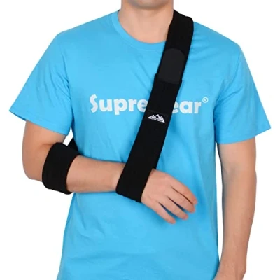 Abbildung von supregear Armschlinge, Verstellbar Leicht Komfortabel Schulterschlinge, Atmungsaktiv, Medizinische Schulterstütze für Verletzten Arm/Hand/Ellenbogen, Schwarz