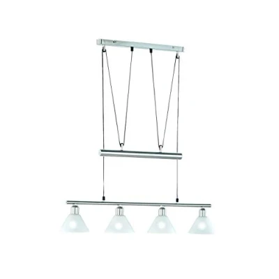 Abbildung von Trio Leuchten JoJo Pendelleuchte Stamina 3751041 07, Metall Nickel matt, Glas opal weiß exkl. 4x E14, höhenverstellbar, 40W