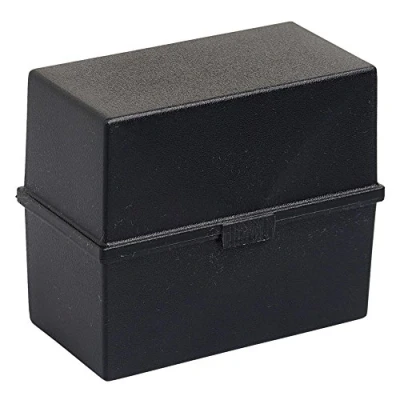 Abbildung von Exacompta 51814D Tragbare Karteikassette EcoBlack DIN A5. Aus Recycling Kunststoff mit Schnappverschluss für bis zu 200 Karteikarten schwarz Blauer Engel Karteikasten