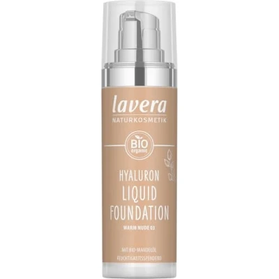 Abbildung von lavera Hyaluron Liquid Foundation Warm Nude 03 Naturkosmetik Vegan Seidige, leichte Textur Frei von Mineralöl Natürliche Hyaluronsäure &amp; Bio Mandelöl 30ml