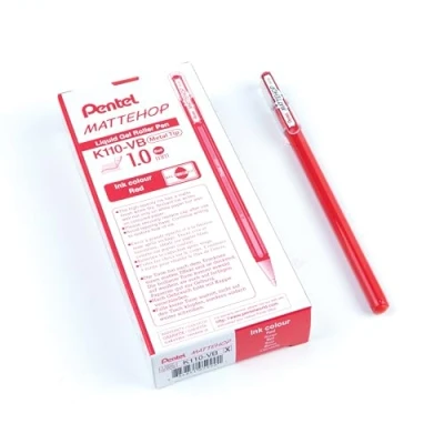 Abbildung von Pentel K110 VBX Mattehop Gel Tintenroller mit hochdeckender Tinte in mattem Finish, Modell Kappe, 1 VE=12 Stück, rot