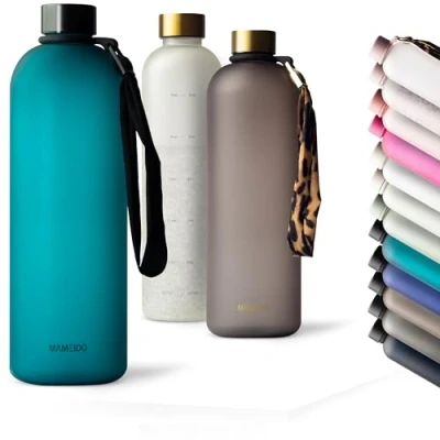 Abbildung von MAMEIDO Trinkflasche 1,5l Kohlensäure &amp; Spülmaschine geeignet, auslaufsichere Water Bottle mit Zeitmarkierung, Wasserflasche BPA frei für Sport, Gym Büro (Tropical Breeze, 1500ml)