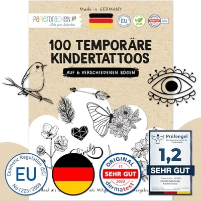 Abbildung von Papierdrachen 100 Tattoos zum Aufkleben Hautfreundliche Schwarz weiß stylische Designs Für Junggesellenabschied, Mottoparty und Freizeit