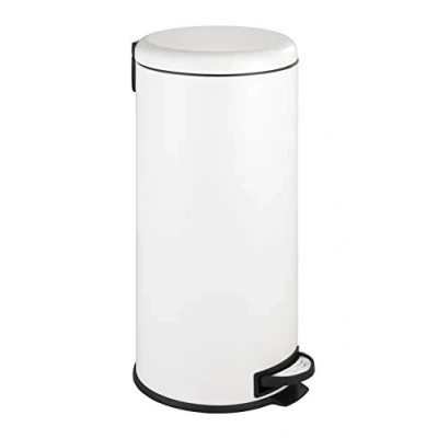 Abbildung von WENKO Küchen Abfalleimer Mod. Leman, 30 Liter, Mülleimer mit Absenkautomatik, Tretfunktion, herausnehmbarem Einsatz, aus lackiertem Stahl, 30, 5 x 64 37, cm, Weiß matt