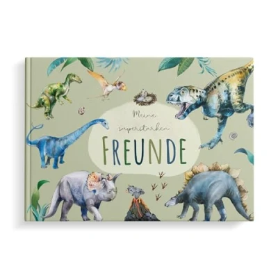 Abbildung von MeinBaby123® Freundebuch für Kinder, Freundschaftsbuch, Kindergarten, Schule, Jungs, Freundschaftsalbum, Geschenk Jungen Album (Dino)