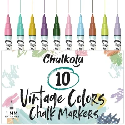 Abbildung von Chalkola 10 Pastell Kreidestifte für Tafel &amp; Fenster 1mm Ideal als Fensterstifte, Kreidestift, Kreidemarker, Folienstift, Glasmalstifte, Tafelstift Whiteboard Marker Feucht abwischbar