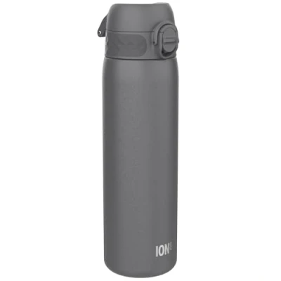 Abbildung von Ion8 Stahl Trinkflasche, 600 ml, Auslaufsicher, Einhandöffnung, Sichere Verriegelung, Spülmaschinenfest, Klappdeckel, Tragegriff, Leicht zu Reinigen, Langlebig &amp; Kratzfest, Grau