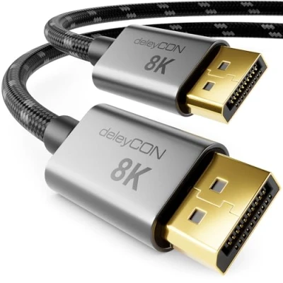 Abbildung von deleyCON 1,5m 8K DisplayPort Kabel 1.4 (8K@60Hz 4K@165Hz 2K@360Hz) HBR3 32.4Gbps UHD WQHD HDR DSC 1.2 HDCP 2.2 G Sync &amp; FreeSync DP für Gaming Monitor Grafikkarte
