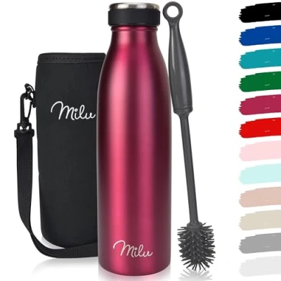 Abbildung von Milu Thermoflasche 350ml 500ml 750ml 1L 1,5L Isolierte Edelstahl Trinkflasche Thermoskanne Auslaufsichere Isolierflasche doppelwandig für heiße und kalte Getränke, Kohlensäure geeignet (Berry, 500ml)