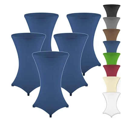 Abbildung von Gräfenstayn 5er Set Stretch Stehtischhusse Diana mit Öko Tex Siegel, Verstärkung im Fußbereich, in vielen Farben und Größen Ø60 65cm / Ø70 75cm Ø80 85cm (Blau, 75cm)