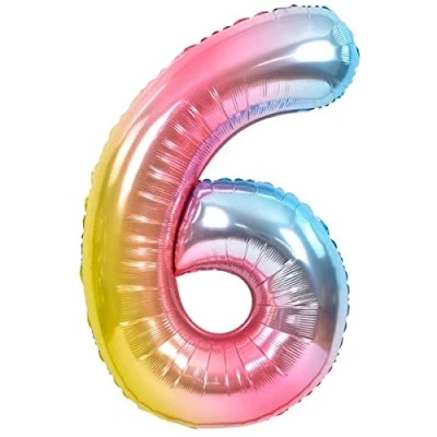 Abbildung von Luftballon 6. Geburtstag Zahl 6 Mehrfarbig Pastell XXL Riesen Folienballon 100cm Geburtstagsdeko Ballon Deko zum Geburtstag. Fliegt mit Helium.