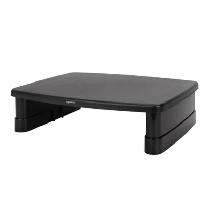 Abbildung von Amazon Basics Rechteckig Verstellbarer Computer Monitorständer für weniger Nackenbelastung, geeignet Monitore und Laptops mit einem Gewicht von bis zu 22 Pfund, Schwarz