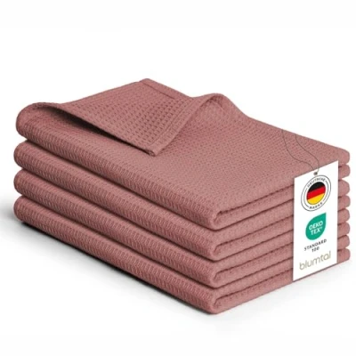 Abbildung von Blumtal® Geschirrtücher 50x70 cm im 4er Set Baumwolle 100% Küchentücher bei 60 C waschbar Trockentücher Küche Waffeltücher Geschirrhandtuch in rosa
