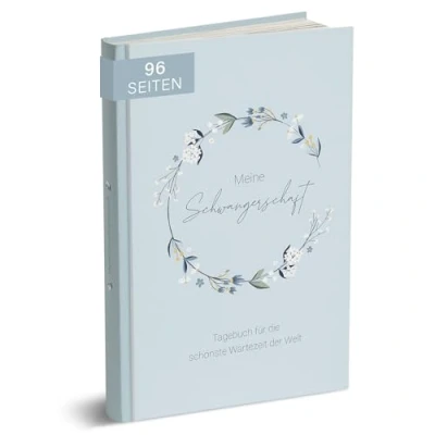 Abbildung von MINTKIND® Schwangerschaftstagebuch &quot;Meine Schwangerschaft&quot; A5 Blumen Blau I Hardcover Tagebuch zum Eintragen Geschenk für Schwangere und werdende Mütter Schwangerschaft Fotoalbum Baby Album