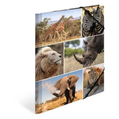 Abbildung von HERMA Sammelmappe A4 Löwe, Kinder Eckspanner Mappe aus Pappe mit Afrika Tier Motiv, Gummizug, Innenklappen und Innendruck für Jungen Mädchen