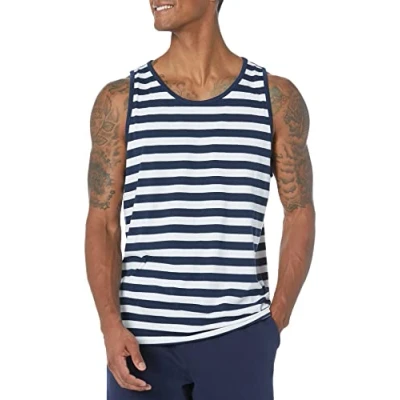 Abbildung von Amazon Essentials Herren Tanktop, Normale Passform, Marineblau Weiß Streifen, S