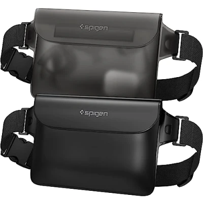Abbildung von Spigen Aqua Shield wasserdichte Tasche [2 Stück] Beutel Bauchtasche Handytasche Gürteltasche Handyhülle Unterwasser Strand für Wassersport Schwarz