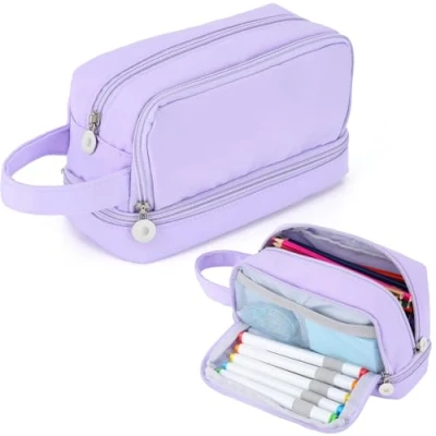 Abbildung von Alyvisun Federmäppchen Große Kapazität Mäppchen Etui Stifte mit 3 Fächern für Jungen und Mädchen, Robuste Schreibwaren Organizer Pencil Case Tragegriff Schule Büro (Lila)