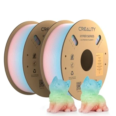 Abbildung von Creality Official Hyper PLA Filament Regenbogen 2KG, 3D Drucker für Hochgeschwindigkeitsdruck, langlebig und widerstandsfähig, glatt, Überhang Leistung Maßgenauigkeit +/ 0.03mm, 2 Rollen