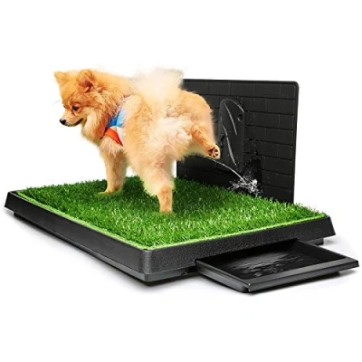 Abbildung von Hompet Hundetoilette mit Tablett Hundeklo für Kleine Hunde Rasenmatte Töpfchen Trainingsunterlage Urin Trennwand, Indoor Balkon Ideal Welpentoilette Großer (76x51cm)