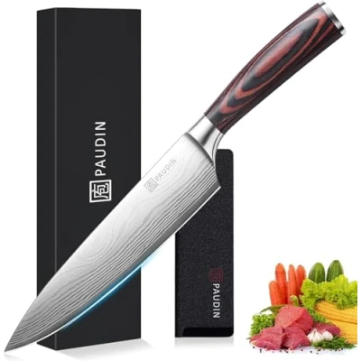 Abbildung von PAUDIN Kochmesser, Klingenlänge 20 cm Profi Küchenmesser Messer Chefmesser Allzweckmesser aus hochwertigem Carbon Edelstahl, Extra Scharfe Messerklinge mit ergonomischem Griff