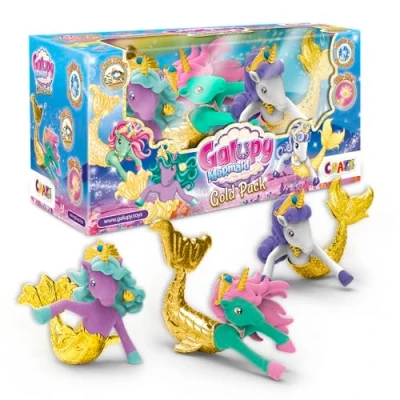 Abbildung von GALUPY Mermaid Gold Edition 3X Einhorn Figuren mit besonderen goldenen Schwänzen Spielzeug