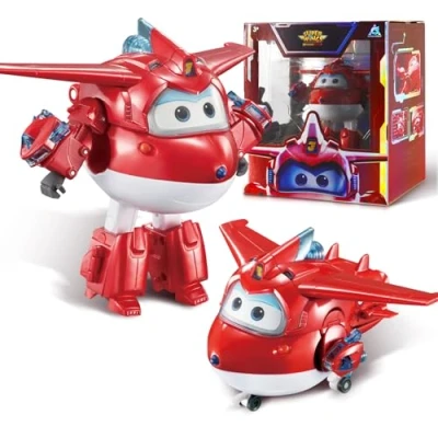 Abbildung von Super Wings Transformations Flugzeug Supercharged Jett, ca. 12,7 cm große Spiel Figur für Kinder, Spielzeug und Roboterfigur 3+ Jahre Alten Jungen Mädchen, Rot