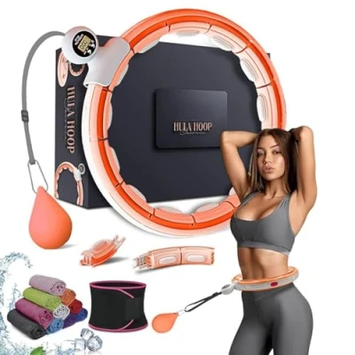 Abbildung von K MART Smart Weighted Hula Ring Hoops, Circle Abnehmbarer Fitnessring mit 360 Grad Auto Spinning Ball Massage, Gymnastik, Erwachsene Fitness für Gewichtsverlust (Orange)
