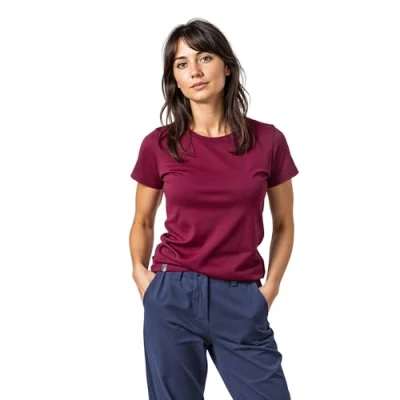 Abbildung von ALPIN LOACKER Merino Shirt Damen Kurzarm und Poloshirt I atmungsaktives Funktionsshirt schnelltrocknend für Sport Wandern Merinowolle Tshirt Thermooberteil, Berry S