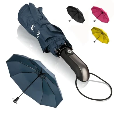 Abbildung von STYNGARD Regenschirm sturmfest bis 140 km/h Taschenschirm mit Auf zu Automatik und zertifizierter Teflon Beschichtung gegen Feuchtigkeitsschäden langer Griff Modell TRONDHEIM (Blau)