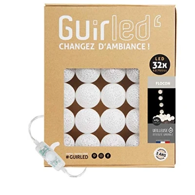 Abbildung von GuirLED LED Baumwollkugeln Lichterkette USB Baby Nachtlicht 2h Dual 2A Netzteil enthalten 3 Intensitäten 32 Kugeln 3.2m Flocon