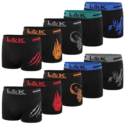 Abbildung von L&amp;K 10er Pack Herren Boxershorts Unterwäsche Microfaser Schwarz Töne 1213 BL L/XL