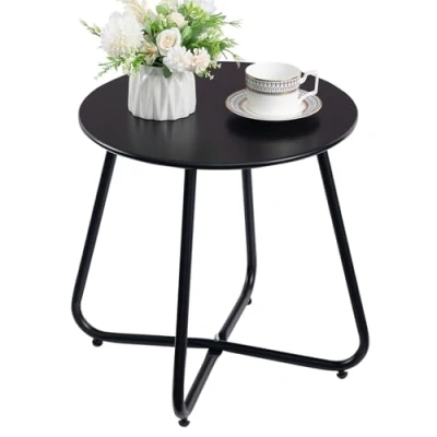 Abbildung von HollyHOME Beistelltisch Outdoor Balkontisch, Runder Gartentisch Kleiner Kaffeetische Nachttisch Metalltisch Patio Wohnzimmer Terrasse, Schwarz