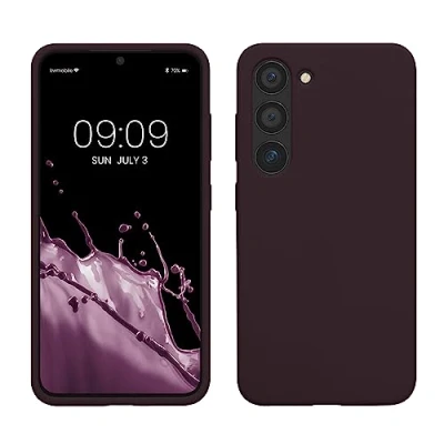 Abbildung von kwmobile Hülle kompatibel mit Samsung Galaxy S23 dünnes Silikon Handy Case stoßfeste Handyhülle weiche Oberfläche Kabelloses Laden Brombeere