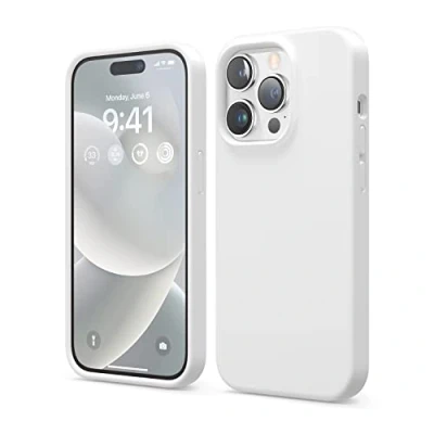 Abbildung von elago Liquid Silicone Case Kompatibel mit iPhone 14 Pro Hülle (6.1&quot;), Hochwertiges Silikon, Ganzkörperschutz 4 Schichten stoßfeste Handyhülle, kratzfestes weiches Mikrofaserfutter (Weiß)