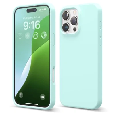 Abbildung von elago Premium Liquid Silikon Hülle Kompatibel mit iPhone 16 Pro Max Hülle, Ganzkörper Handyhülle, Stoßfest, Schlanke Kratzfester weicher Mikrofaser Innenfutter, 6.9 Zoll (Aqua Blau)