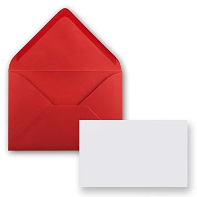 Abbildung von 25x Stück Karte mit Umschlag Set Einzel Karten Din A8 7,1x4,5 cm Hochweiß Brief Umschlägen C8 7,6x5,2 Rot Nassklebung