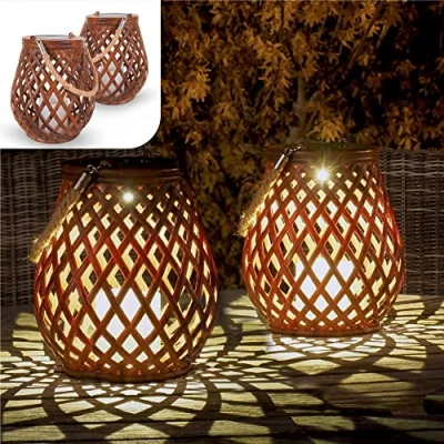 Abbildung von Gadgy Solarlampen für außen Garten 2er Set Rattan Optik Wasserdichte solar Leuchten draußen Laternen Gartenleuchten