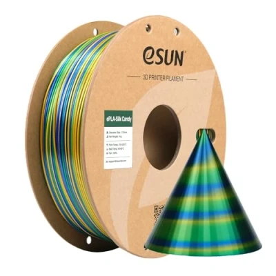 Abbildung von eSUN Silk Candy PLA Filament 1.75mm, Silky Multicolored 3D Drucker PLA, Gradient Changing 1KG Spule (2.2 LBS) für Drucker, Gold Blau Grün