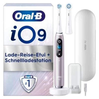 Abbildung von Oral B iO Series 9 Elektrische Zahnbürste/Electric Toothbrush, 2 Aufsteckbürsten, 7 Putzmodi, Zahnpflege, Farbdisplay, Lade Reiseetui, rose quartz