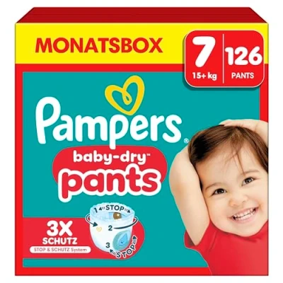 Abbildung von Pampers Windeln Pants Größe 7 Baby Dry, 126 Windeln, 17kg+, 360 Fit hilft, Auslaufen zu verhindern