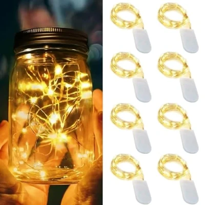 Abbildung von led lichterkette Batterie,8 Stück 1M 10 LEDs Mini Drahtlichterkette Wasserdichte Kupferdraht Licht für Party Garten Weihnachten Hochzeit Halloween Beleuchtung Deko (8pcs Warm White)