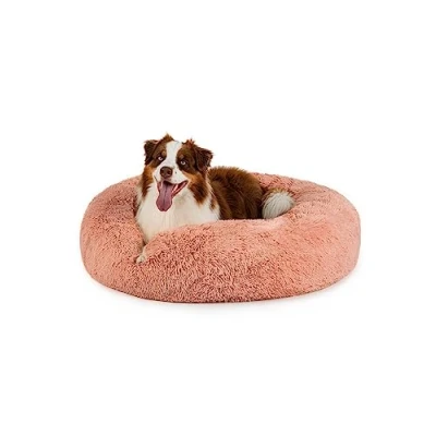 Abbildung von lionto Donutbett für Hunde und Katzen, Flauschiges Hundebett rund kleine große Heimtiere, Ø 100 cm, weiches Katzenbett aus kuscheligem Plüsch, Hundekissen mit extra Dicker Füllung, rosa