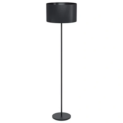 Abbildung von EGLO Stehlampe Maserlo 1, 1 flammige Stehleuchte Vintage, Standleuchte aus Stahl und Textil, Wohnzimmerlampe in Schwarz, Lampe mit Tritt Schalter, E27 Fassung