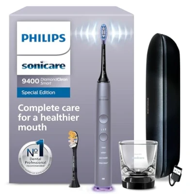 Abbildung von Philips Sonicare DiamondClean Smart 9400 elektrische Zahnbürste, Schallzahnbürste mit App, Drucksensor, Bürstenkopferkennung, 4 Putzmodi und 3 Intensitätsstufen, Grau, Modell HX9917/90