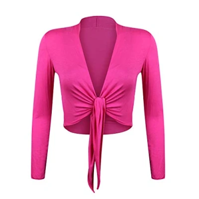 Abbildung von Gloop Damen Schöne, Elegante Bolero Jäckchen Langarm zum Knoten, Pink, M