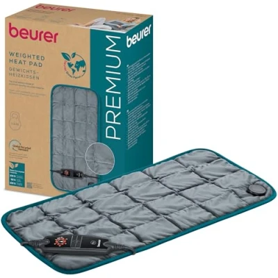 Abbildung von Beurer HK 145 Cosy Weight Green Planet Gewichtsheizkissen, anschmiegsame Wärme mit Glasperlenfüllung, weiches Material hergestellt aus recycelten Materialien, 1500 g schwer, Schnellheizung, 60 x 30 cm