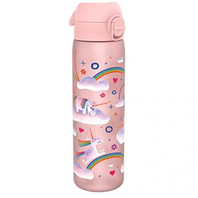 Abbildung von Ion8 Trinkflasche, 500 ml, Auslaufsicher, Einhandöffnung, Sichere Verriegelung, Spülmaschinenfest, BPA frei, Tragegriff, Klappdeckel, Leicht zu Reinigen, Klimaneutral, Einhörner Design